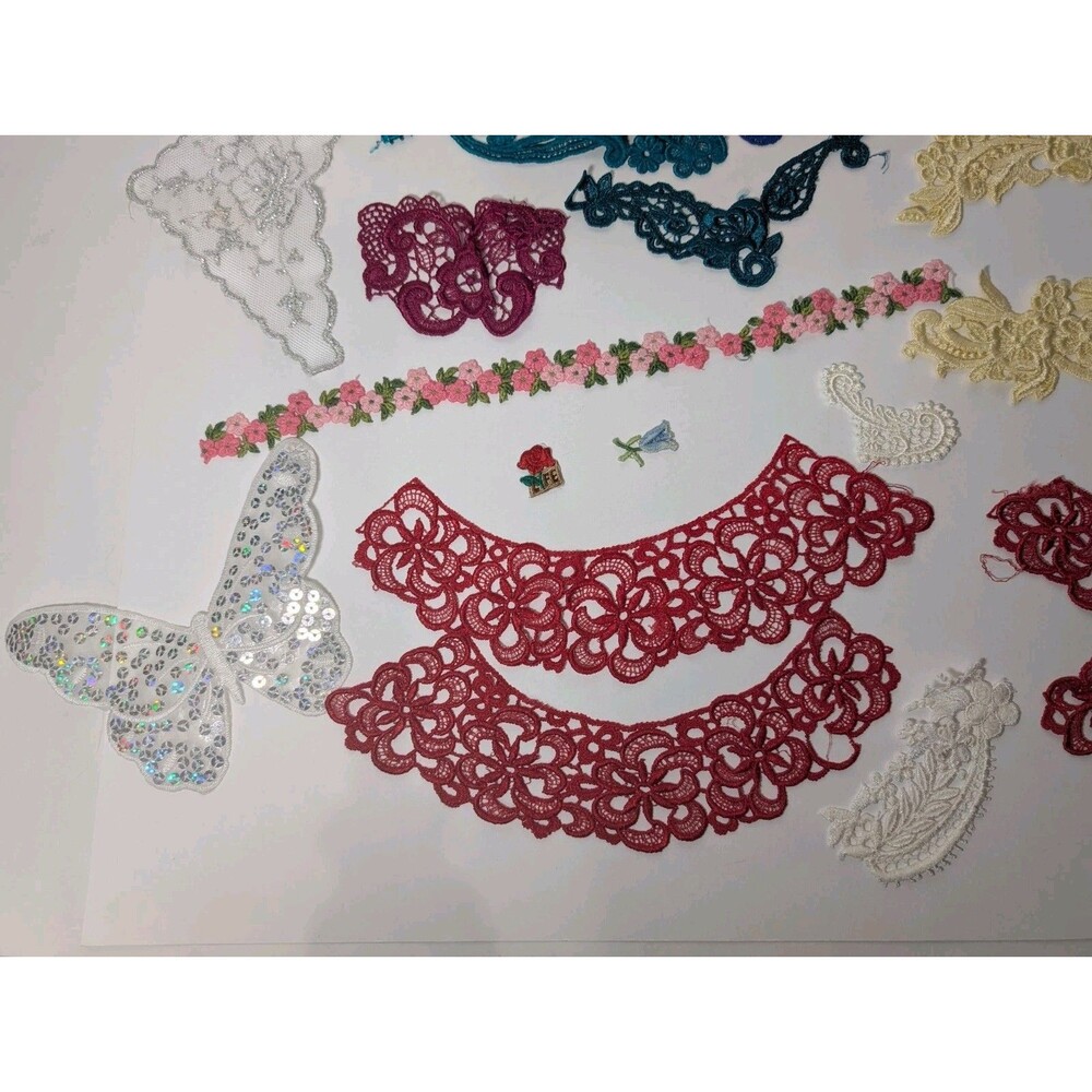 Vintage Venice Lace Applique Lot Mixed Colors Sizes Sew On Trim Craft Bridal Y2K - Picture 5 of 10